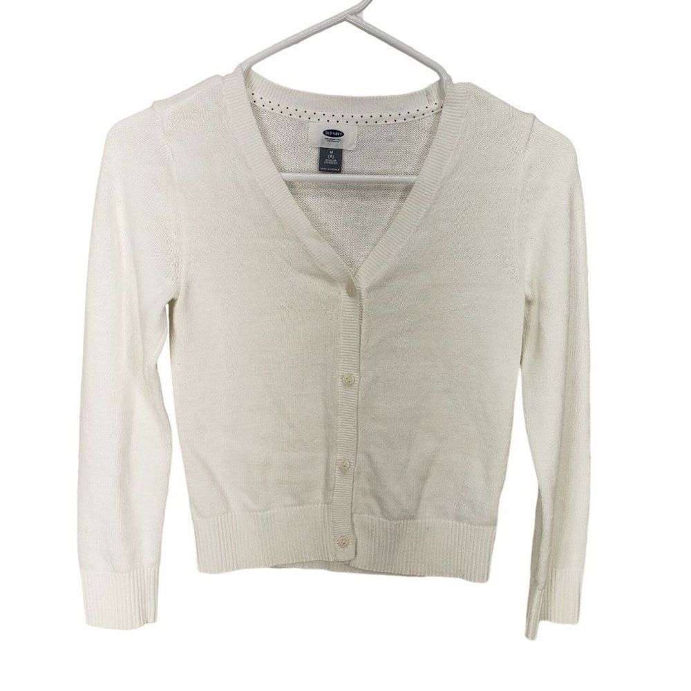 Old Navy White Button Up Girl's Size 8 Regular School Uniform Sweater